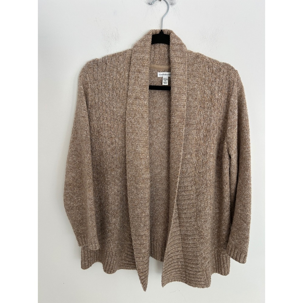 Croft & Barrow Tan Marled Open Front Shawl Collar Cardigan Sweater Petite Large